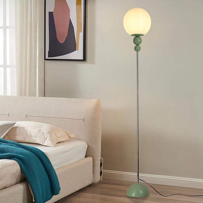 Modern Floor Lamps for Living Room, Globe Glass Shade Floor lamp for Bedroom, Standing lamp for Office, Corner(Pastel Green)