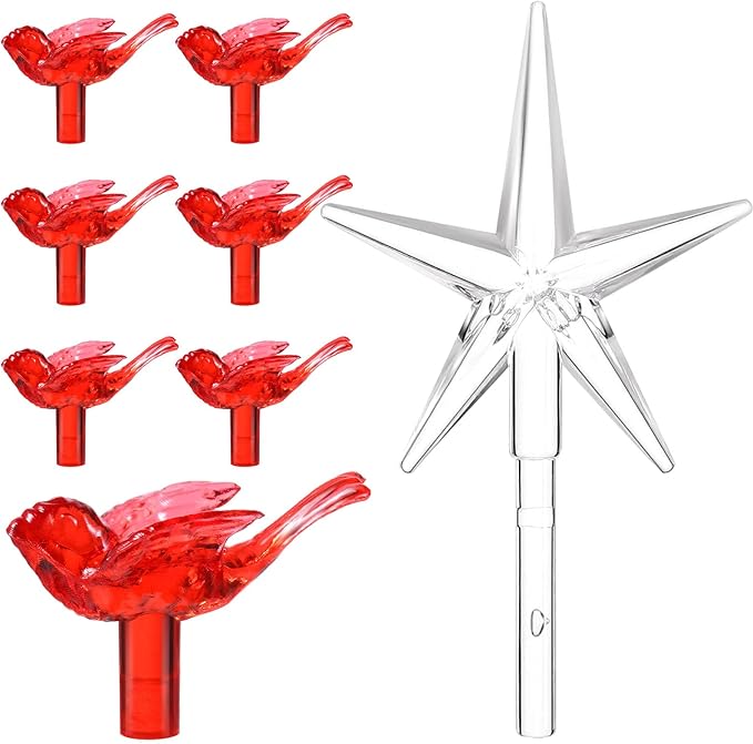 Mudder 100 Pieces Ceramic Christmas Tree Bird Bulbs and 5 Pieces Stars Replacement Plastic Bulbs for Ceramic Christmas Tree Decorations(Red)