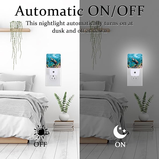 Sea Turtle Night Light, Plug-into Wall Underwater World Nightlight Lamp with Dusk to Dawn Sensor, Led Lamp 0.5W Energy Efficient for Boys Girls Adults Home Decor