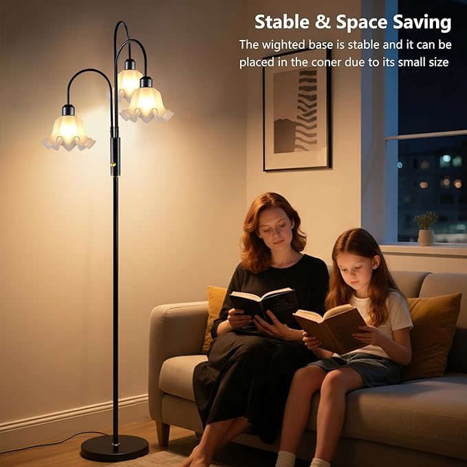 Lightdot 70IN Flower Floor Lamp for Living Room, 3 Light Dimmable Tree Floor Lamps with 3000K Bulb Included for Wedding/Party, Unique Floral Tall Lamp for Bedroom/Sofa Beside/Corner Decor-Black