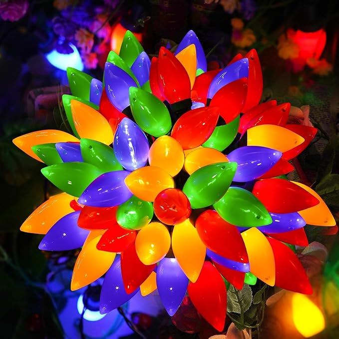 C9 Christmas LED String Lights, 23 Ft LED Vintage Multicolor Lights with 35 LED C9 Colorful Light Bulbs, Outdoor String Lights for Christmas Party Backyard Wedding- Green Wire