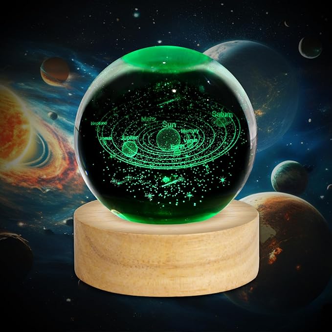 3D Solar System Crystal Ball Night Light 2.4in Galaxy Planets Glass Table Lamp Decor with 16 Colors Change Remote Control Birthday Christmas Astronomy Space Gifts for Boys Girls