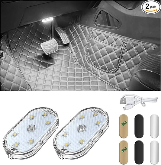 2 PCS Car LED Lights Interior Wireless, Magnetic Car Ambient Lighting with 6 Bright LED Lamp Beads, Portable USB Rechargeable Vehicle Interior Led Night Light for Car (White)