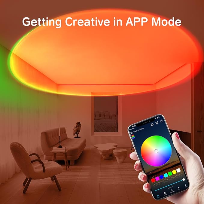 Sunset Lamp Projector with APP Control and Button Control, 360 Degree Rotation Multicolor Changing Projection Lamp Led Sunlight Light for Bedroom, Photography, Party, Room Decor