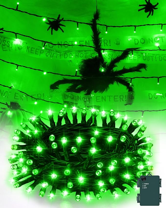 Halloween Lights Battery Operated, Green Fairy Lights with Timer Waterproof 9.8ft 30 LED Halloween Decorations for Outdoor Indoor Patio Home Party Garden Yard Decor