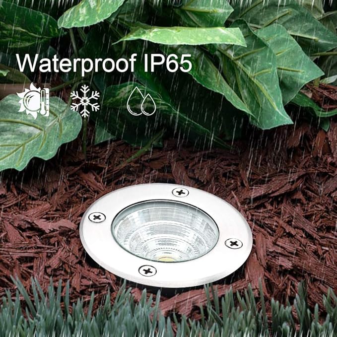 12Pack Well Lights LED Low Voltage Landscape Lights, Outdoor In Ground Light 12V-24V 5W Warm White 3000K, IP65 Waterproof Up Lighting for Pathway, Driveway, Deck, Garden, with Wire Connectors