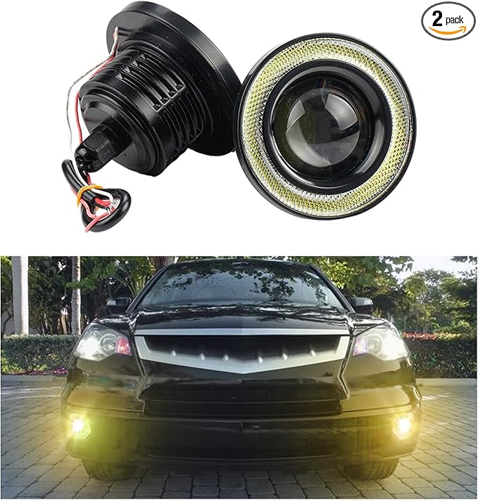 2 PCS Car Angel Eye Fog Light, 2.5'' Round COB LED Super Bright High Power Fog Angel Eye Projector with Halo Rings, Universal DRL Daytime Driving Light Fog Lamp Bulbs (Yellow)