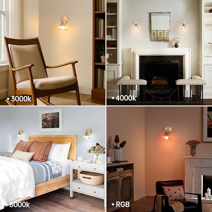 Vintage Battery Operated Wall Sconce with Amber Tulip Glass Lampshade 5000 mAh Rechargeable Battery Powered Wall Light with Remote Control for Bedside Bedroom Doorway, Set of 2