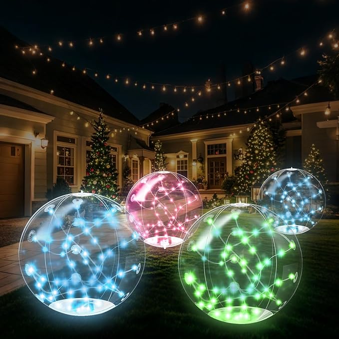 Solar Floating Pool Lights, 14.5" Inflatable LED Balls, IP67 Waterproof Solar Powered Lights, RGB Gradient for Snowy Beach Yard Wedding Party Outdoor Decor-4pacs