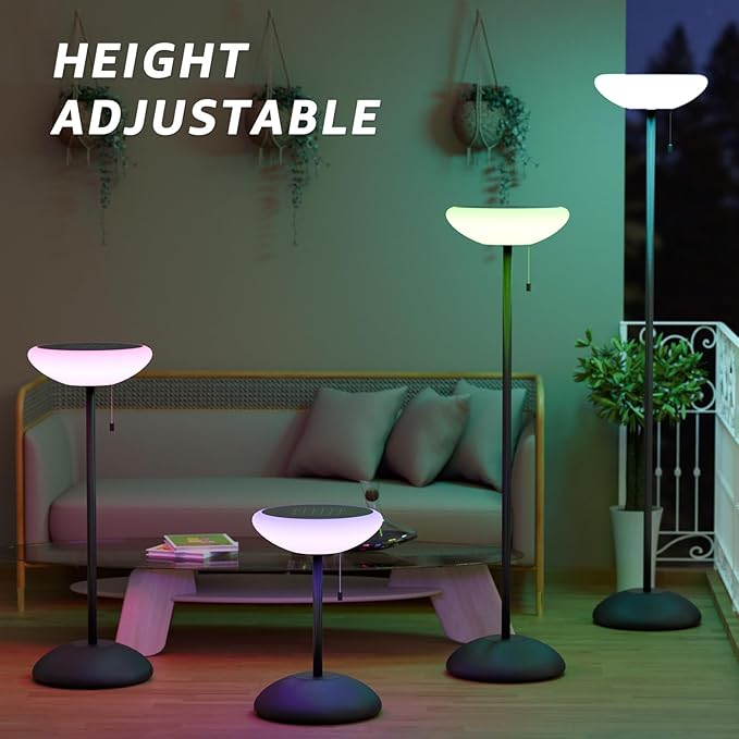 Solar Outdoor Floor Lamp USB Portable Speaker Dimmable LED Rechargeable RGB Warm White Lights for Yard Garden Patio(Cone Base)