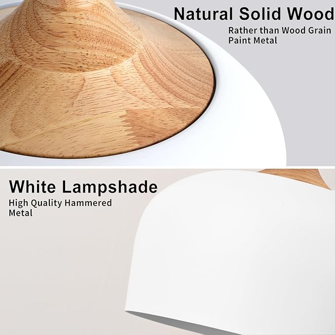 Modern Large Pendant Lights,Wooden Dome Pendant Light Fixture,Adjustable Hanging Pendant Lighting,ChandelierLamp for Kitchen Island,Dining Room,Hallway,Bedroom(White)
