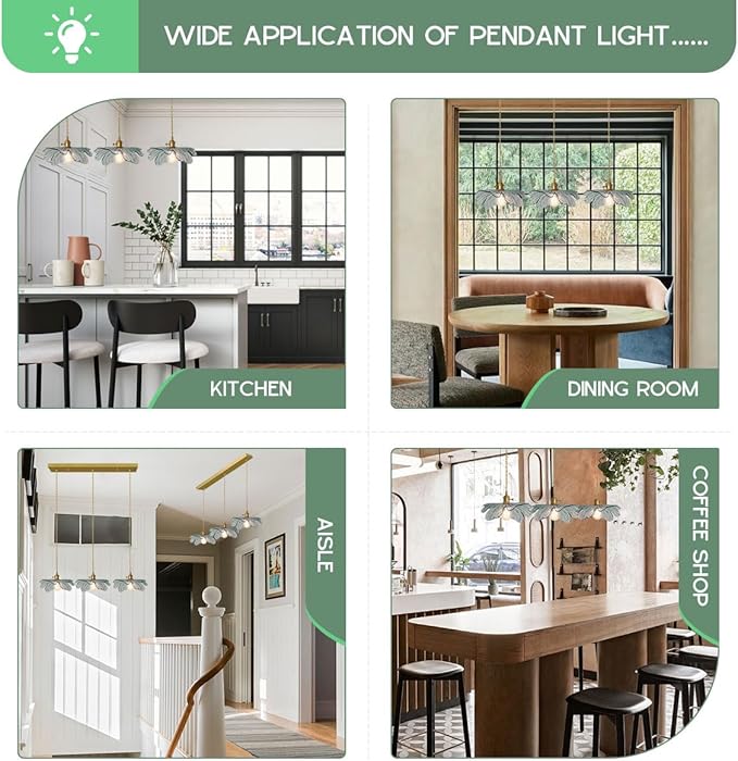 Island Pendant Lights for Kitchen 3 Light Modern Pendant Light Hand Blown Large Glass Chandelier Gold Pendant Light Vintage Chandelier with Dark Green Glass Shade for Dining Room Bedroom