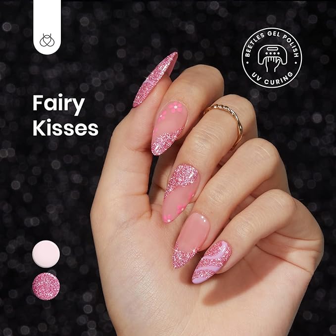 Beetles Glitter Pink Gel Polish, 1Pcs 15ml Glitter Diamond Gel, Fairy Kisses Hot Pink Nails Soak Off Sparkle Pink Polish Uv Nail Lamp Nails Art Manicure Salon DIY Spring Gift for Women