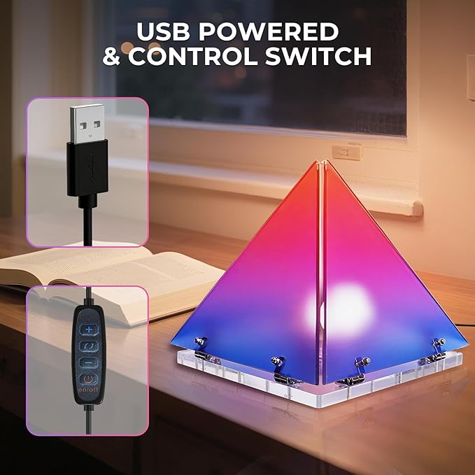 DIY Pyramide Mood Light, 3D Triangel Light, Geometric Creative Decoration for Gaming Room, Dinner Table, Childroom,Valentines Day Gifts Kids Night Light Gift,USB Powered