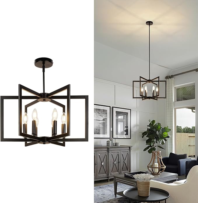 21 Inch Large Chandelier, Vintage Farmhouse Pendant Ceiling Light Fixture for Dining Room, Kitchen Island, Living Room, Bedroom, Entryway, Hallway, Black Modern Rustic Hanging Lamp