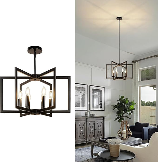 21 Inch Large Chandelier, Vintage Farmhouse Pendant Ceiling Light Fixture for Dining Room, Kitchen Island, Living Room, Bedroom, Entryway, Hallway, Black Modern Rustic Hanging Lamp