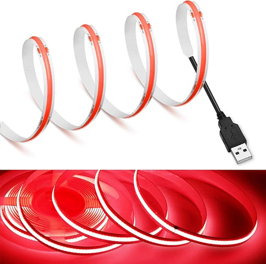 MDee】COB LED Strip Lights Red11.48ft/3.5m USB Powered 5V Flexible LED Tape Lights with USB Connector CRI 90+ 800LM/m 320LEDs/m for Indoor and Outdoor Décor（Red,11.48ft/3.5m）