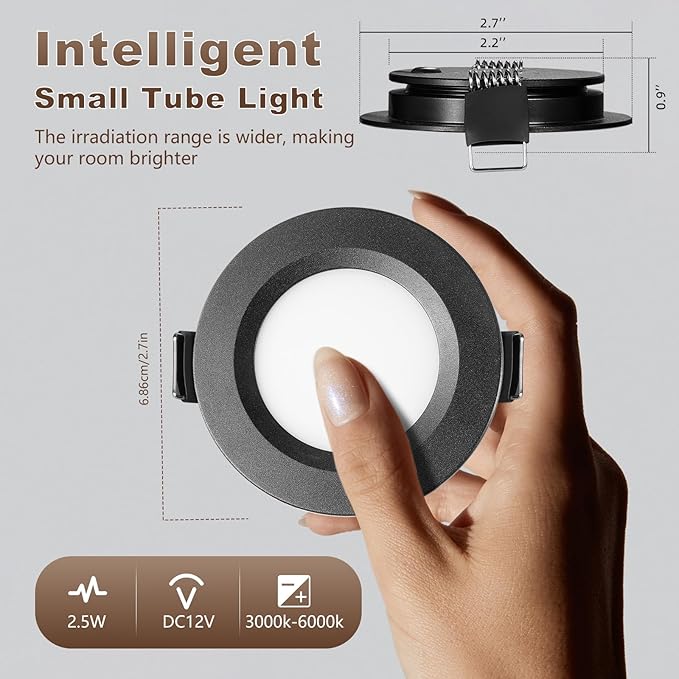 LED Puck Lights,Rv Led Lights Interior 12v for Interior/Camper/Trailer/Boat/Car (Black-Warm White, 8 Pack)