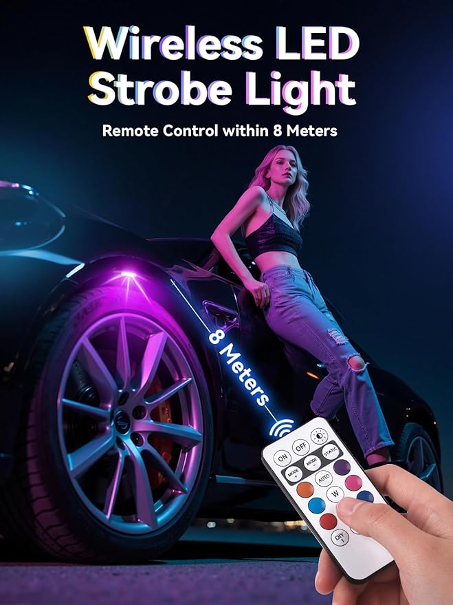 Upgraded 500mAh Wireless LED Strobe Lights with Remote,8-Color Waterproof Rechargeable Emergency Lights with 11 High-Brightness LEDs for Cars (6PCS)