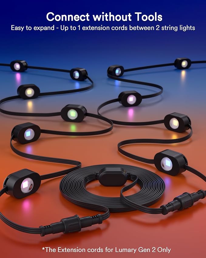 Lumary Extension Cords for Permanent Outdoor Lights Gen 2 Only, Not Work with Pro and Max Version, Black 12Ft