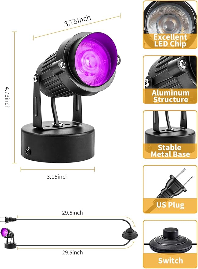 ZUCKEO LED Spot Lights Indoor RGBW Up Lights with Remote, 120V 10W Uplighting Indoor Spotlights Plug in, 4.92FT Code Accent Flood Light Christmas Color Changing Landscape Lighting with Switch (2Pack)