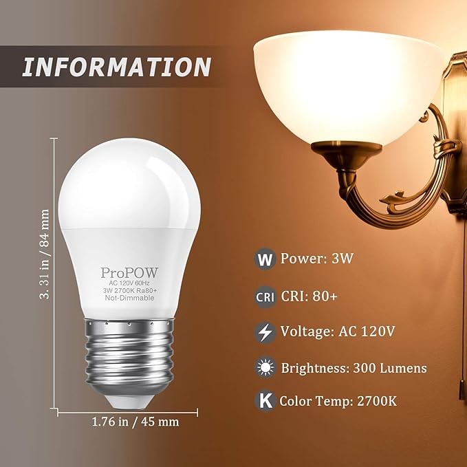 25 Watt Light Bulbs Equivalent A15 3W LED Light Bulb Soft White 2700K Energy Saving Low Watt Light Bulbs, E26 Base Bulb for Home Bedroom(8 Pack)