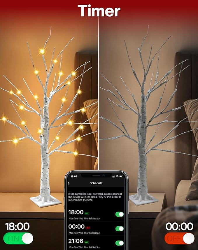 Easter Decorations - Smart RGB Birch Tree 2 Pack, 2FT App Remote Control Color Changing Lighted Spirit Tree, Music Sync Timer LED Fairy Light for Home Indoor Tabletop Centerpiece