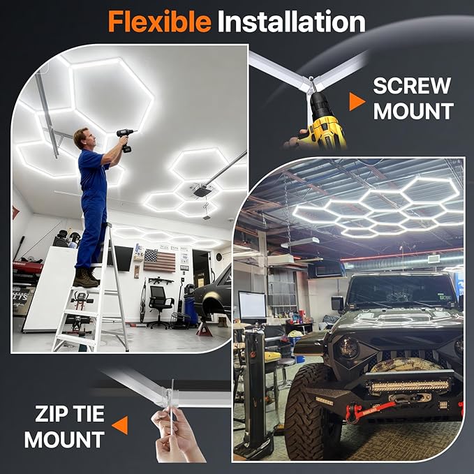Hexagon Garage Lights: 168W 5 Grids Hexagon Led Lights, 6500K Ultra Bright Hex Light, Honeycomb Light for Garage, Shop, Basement, Barber, Homegym