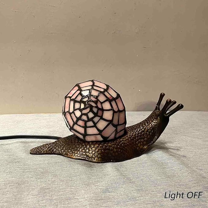 Bieye L10962 Land Snail Tiffany Style Stained Glass Accent Table Lamp for Home Decoration (Pink, 10" D x 5" W x 5" H)