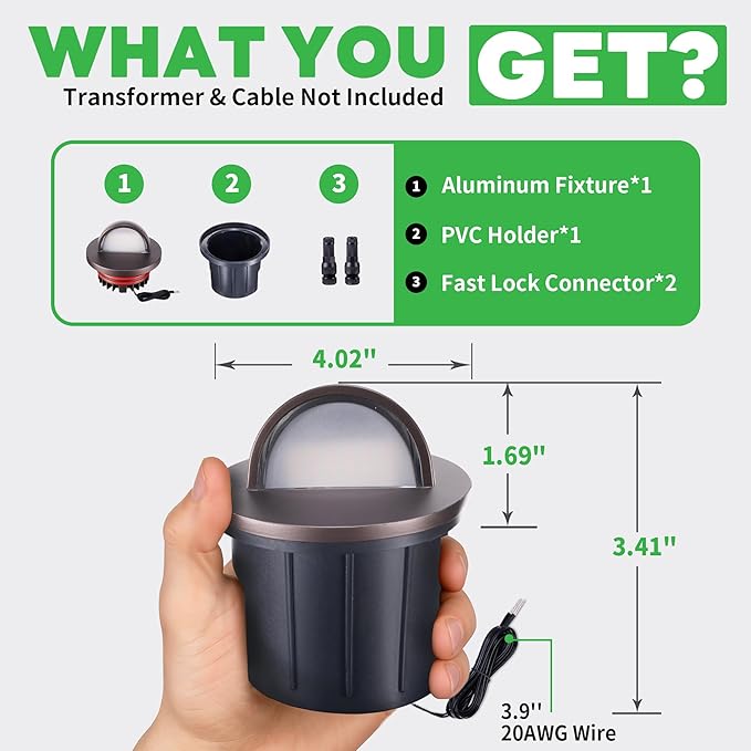 3000K Landscape Well Lights, 6W 420LM LED Low Voltage 12V Ground Lights, IP67 Waterproof Aluminum Oil-Rubbed Bronze, Anti-Glare Outdoor Lighting for Pathway, Tree, Walkway