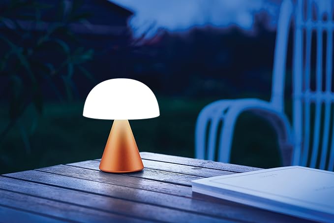 Lexon Mina M Mushroom Lamp - Portable Bedside Light for Bedrooms, Kids & Nursery - 9 LED Color Rechargeable Table Lamp with 24h Light & Dimmer, Medium - Orange