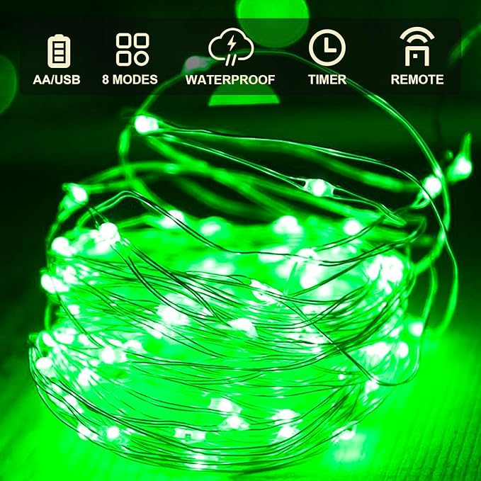 Aogist 50LED Fairy Lights 16ft Dual Power(USB/Battery) with Remote & Timer, 8 Modes Flexible Copper Wire Waterproof String Lights for Outdoor Christmas Wedding Bedroom Party Decor-1 Pack,Green