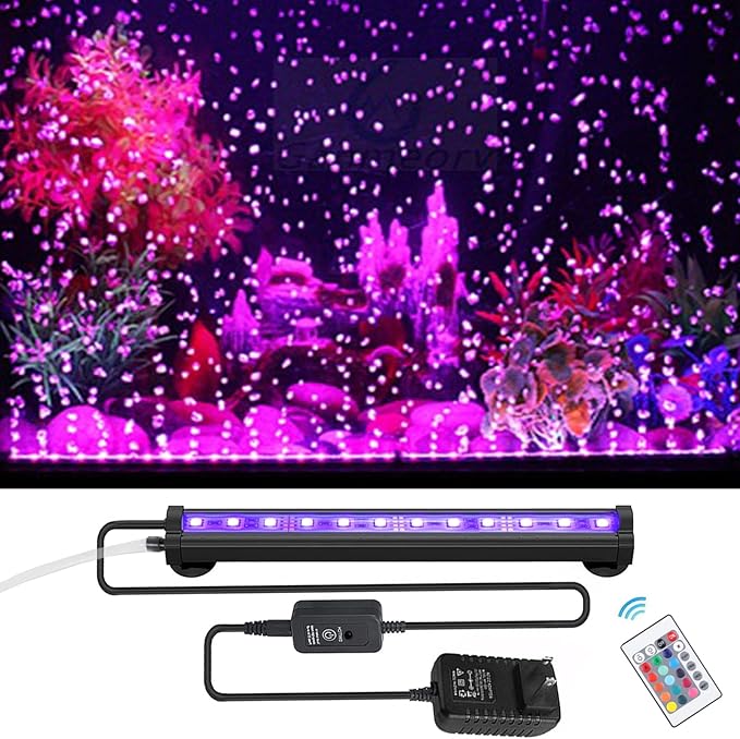 LED Aquarium Lights for Fish Tank,Submersible Fish Tank Light with Air Bubbler Hole Bubble Wall RGB Color Changing Brightness Adjustable Waterproof Remote Control Bubble Tube Light,6W 20inch