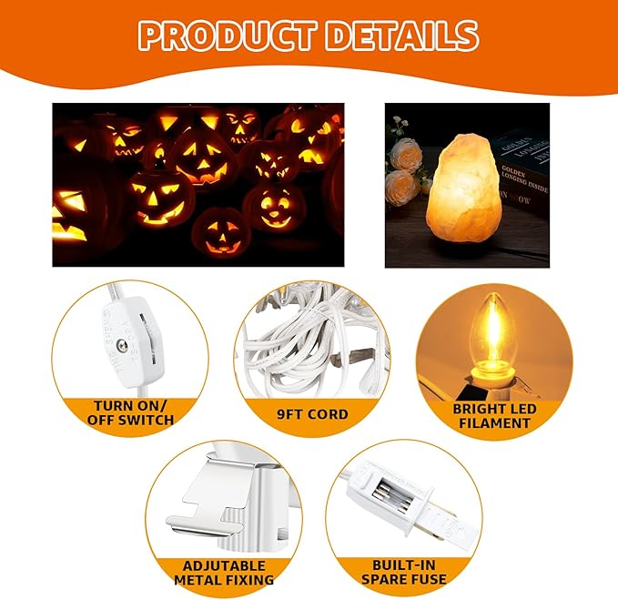 Accessory Cord with One Led Light Bulb, LED Light Bulb C7 Cord Clip Lights Christmas Halloween Cabin,Blow molds,Outdoor Atmosphere Decoration, Holiday Craft Decorations
