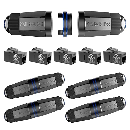 VCELINK CAT6 Waterproof Ethernet Coupler IP68, UL-Listed RJ45 Keystone Coupler Supports PoE, Outdoor Cable Cover for RJ45/HDMI/Coaxial/RCA Keystone, 5 Pack