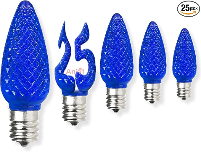 25PCS C9 LED Christmas Light Bulbs - C9 led Bulbs with E17 Base Sockets Replacement Bulbs for Outdoor String Lights - Commercial Grade Blue