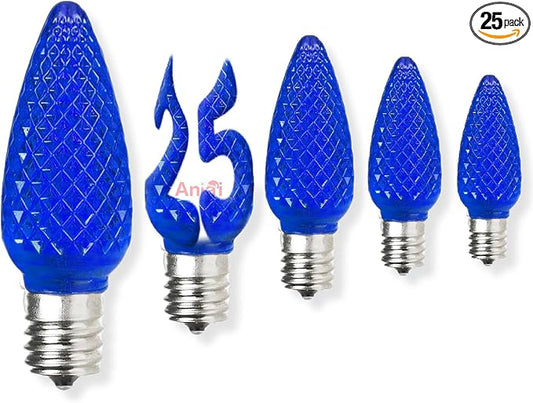 25PCS C9 LED Christmas Light Bulbs - C9 led Bulbs with E17 Base Sockets Replacement Bulbs for Outdoor String Lights - Commercial Grade Blue
