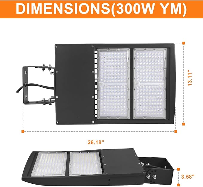 480V 300W LED Parking Lot Light, 42000LM LED Shoebox Street Flood Light (1000W MH/HPS Equiv.), 5000K Dimmable Commercial Area Lighting with 20KV Surge Protection, IP65 277-480V UL&DLC Listed