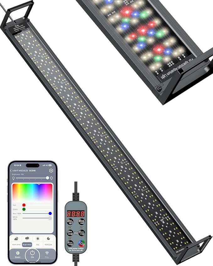 Pawfly Aquarium Light for Plants, 42 W Bluetooth Fish Tank Light, Full Spectrum Aquarium Lights for 48"-54" Fish Tanks, Extendable 24/7 LED Lights with Timer Modes & Adjustable Brightness