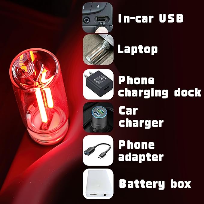 Touch Adjustment Retro Car Lamps Accessories, Battery Operated & USB Plug in Auto Interior Mood Bulb, Touch Dimmable Mini Neon Night Lights for Bedroom, Camping, Holiday, No Pole Dimming (Red, 1Pack)