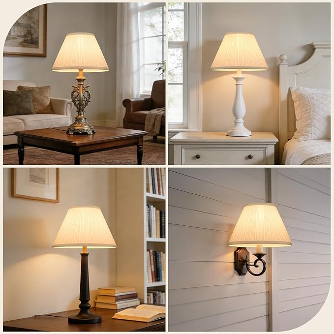 Pleated Lamp Shade, 6" Top x 13" Bottom x 7.2" High, White Empire Lamp Shade for Table Lamp Bedside Lamp, Modern Fabric Mushroom Lampshade Replacement for Wall Sconce, Spider, Clip on Adapter Included