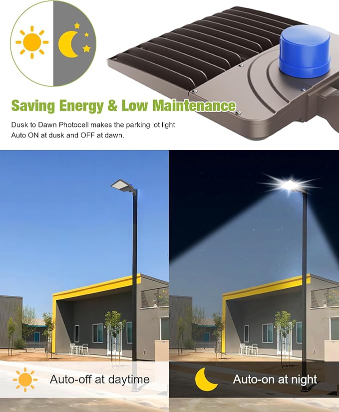YXL LED Parking Lot Light, 200W LED Shoebox Light with Dusk to Dawn Photocell,28000LM 5000K Daylight Arm Mount, IP65 Waterproof, LED Area Light for Parking Lot Sports Stadium