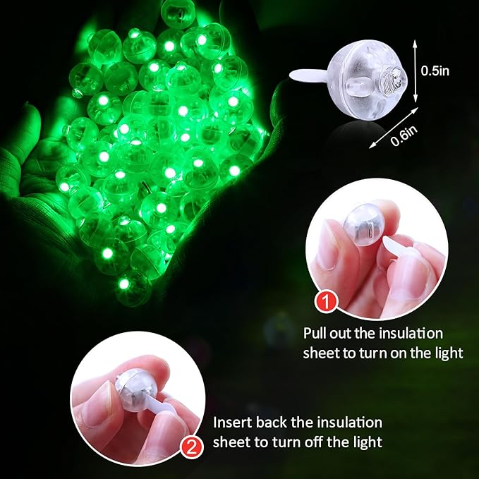 AIKEI 100pcs LED Balloon Lights,Green Mini Balls Lights,Long Standby Time Waterproof for Paper Lantern Easter Decor Halloween Christmas Birthday Party Decoration for Indoor Outdoor