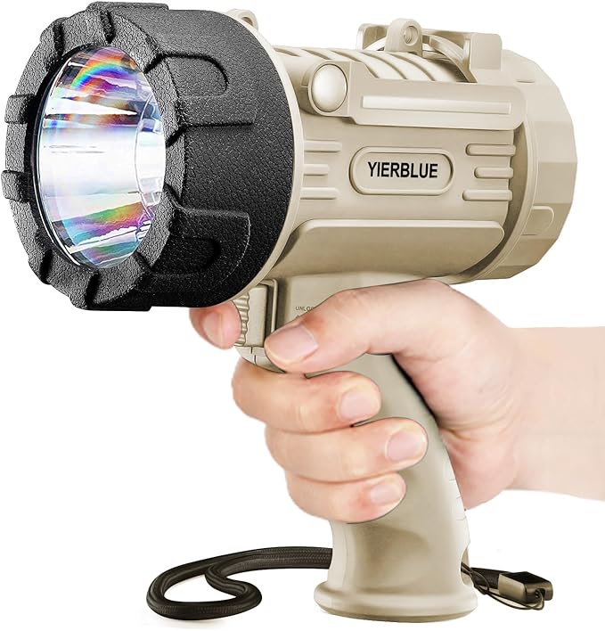 YIERBLUE Rechargeable Spotlight Flashlight with 1000000 High Lumen LED, IP67 Waterproof Long Running Spot Light searchlight, Impact Resistant Handheld Spotlight with Foldable Stand and Red Lens