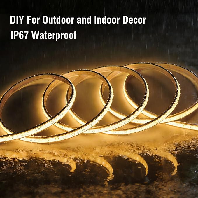 IP67 Waterproof Warm White Dimmable Dotless COB LED Strip Light with Remote & App,3000K CRI 93+16.4Ft Outdoor Flexible Cuttable Silicone Neon Rope Light for Kitchen, Bedroom, Bathroom & More