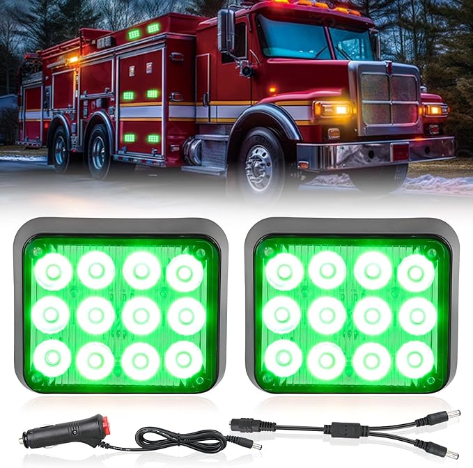 Nilight 12LED Magnetic Wireless Trailer Lights 2PCS Rechargeable Portable Hazard Beacon Warning Light Green Emergency Strobe Light for Trucks Trailers Vehicles Cars Bus Surface Mount