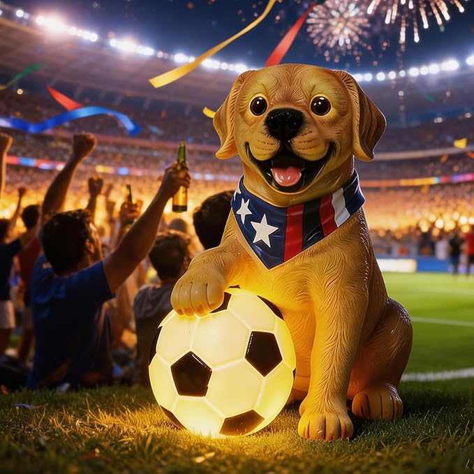ILLUMINEW Solar Outdoor Garden Statues Lights, Garden Sculpture Decor Mother Gifts for Women, Men or Daughter, Unique Housewarming Gifts and Yard Decoration (World Cup Dog Statue)