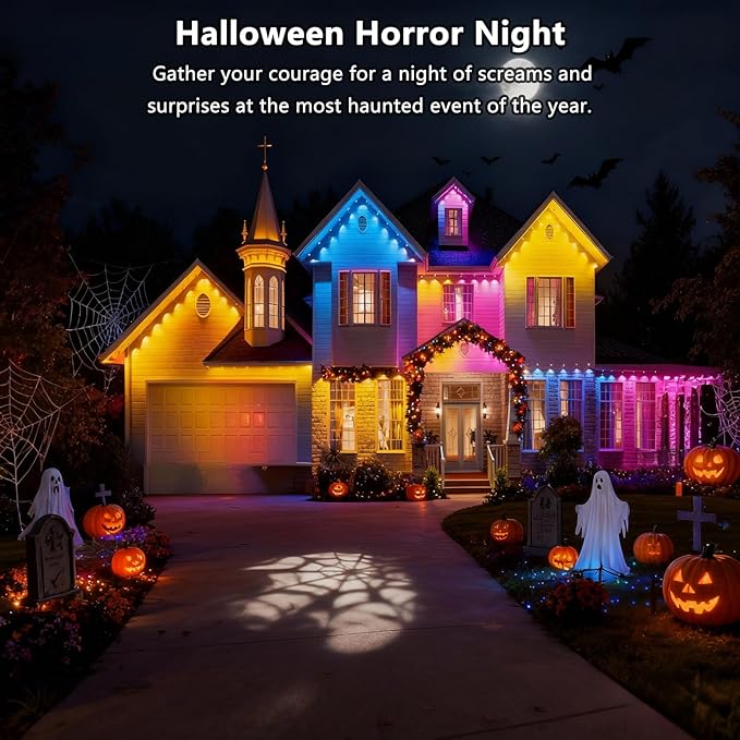 Permanent Outdoor Christmas Lights for House: 50FT RGBCW Outdoor Lights with 60LED Light,Color Changing Eave Lighting for Halloween Daily Decor, Smart App, Works with Alexa, Google Enabled, White