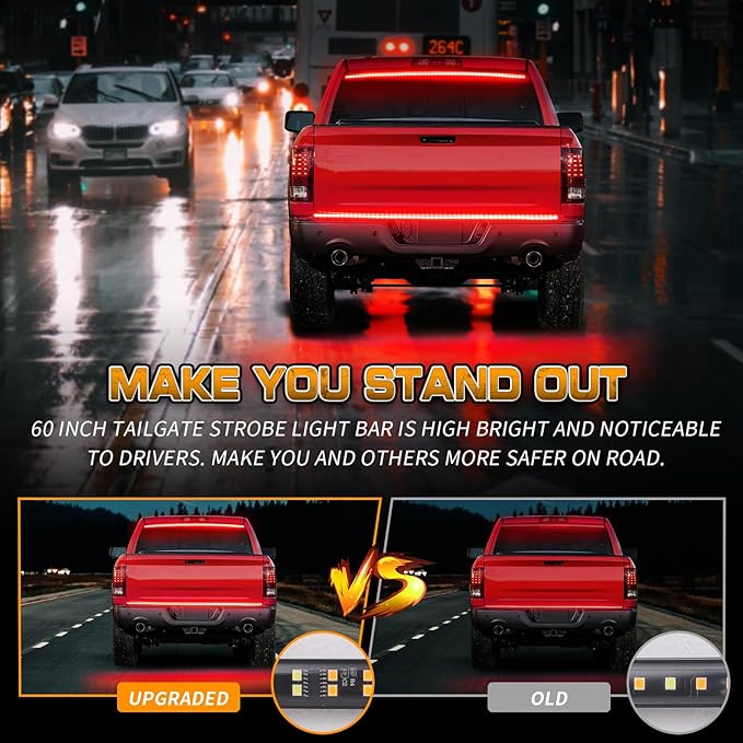 XRIDONSEN 48 inch Truck Red Tailgate Emergency Lights Strip 288 LED Tail/Rear Window Strobe Lights Police Firefighter Lights Flashing Warning Hazard Safety Caution Light for Vehicles Trucks Pickup POV