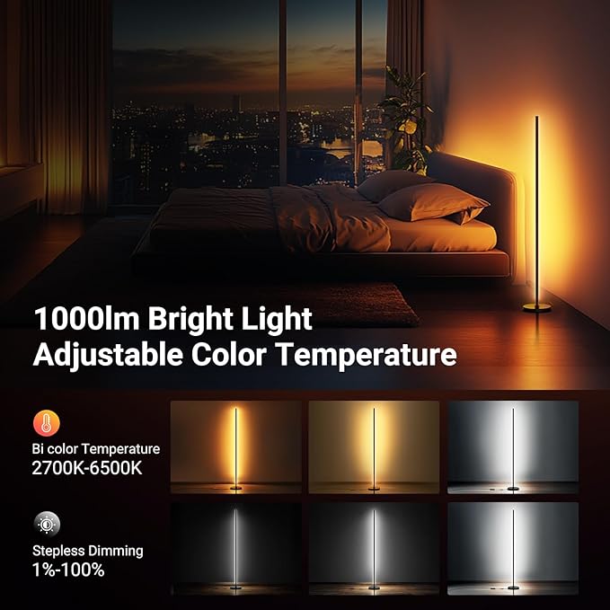 NEEWER NF04 Smart LED Floor Lamp, 1000lm RGBW Standing Corner Light, Compatible with Google Assistant Alexa, APP/AI Design/Music Sync/16 Million Color Ambient Lighting, Living Room Bedroom Home Decor